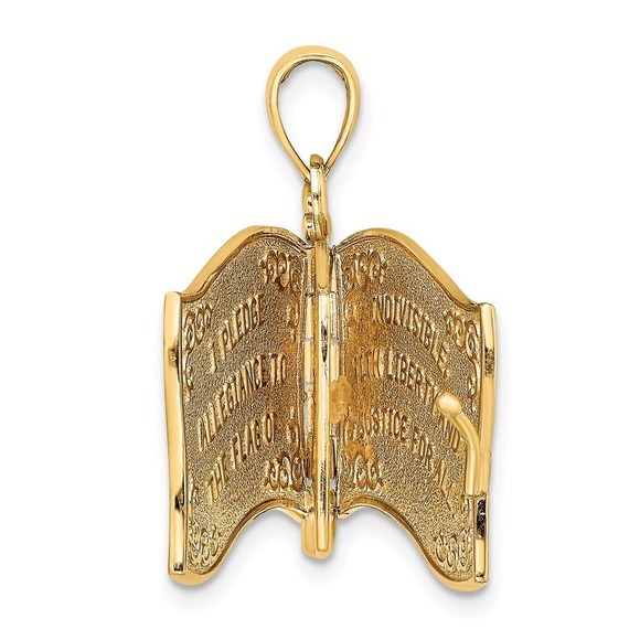 14k Yellow Gold w/ Enamel 3-D Pledge Of Allegiance Flag Book Charm Pendant - Picture 9 of 9